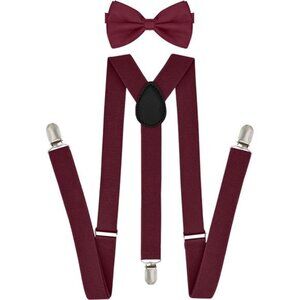 Suspenders for Men with Bow Tie - Adjustable Elastic 1 inch Wide Y Shape